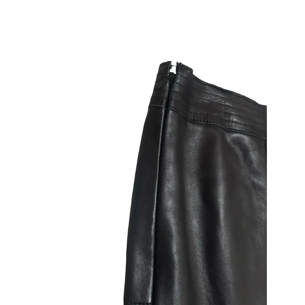 Halogen Black Genuine Leather Flared Mini Skirt Lined Size 6